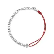 14K White Gold Cuban Link String Diamond Bracelet Natural Marquise Bezel 0.10 CT