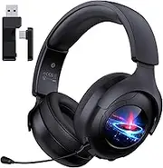 Gtheos 2.4GHz Gaming Headset Wireless for PS5, PS4, PC, Switch, Fortnite/Minecraft/FPS Gamers, Bluetooth 5.3 Gaming Headphones with Noise Canceling Mic, 45H+ Battery, Bass Sound, RGB Light -Black