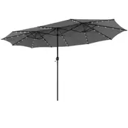 Costway Double-Sided Patio Umbrella Large Outdoor Umbrella w/Solar Panel/Lights Parasol Grey