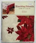 NWT 60" X 84" OBLONG FLOURISHING POINSETTIA LINEN JACQUARD TABLECLOTH CREAM, RED
