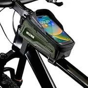 WILD MAN Bike Bags Bicycle Front Frame Bag for Cycling Waterproof Tube Bag Cycling Pouch Bike Phone Holder Mount Compatible with Phones Under 6.8”(M20,Black)
