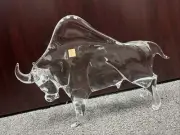 MURANO Art Glass Clear Bull Figirine by Licio Zanetti Hand Blown Italy Vintage