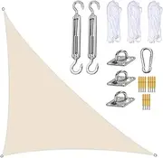 Marooma Sun Shade Sail, 4 x 4 x 5.7 m Triangle Sun Sail Shade Garden Sail Canopy with Fixing Kit, Right Angle Garden Shade Sails Sunshade Awnings for Outdoor Garden Patio