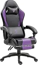 Dowinx Gaming Chair with Pocket Spring Cushion, Massage Game Chair Leather with Headrest, Ergonomic Computer Chair with Footrest 290LBS, Black Purple