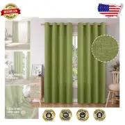Olive Green Faux Linen Curtains - 90 Inch Long, Set of 2 Light Filtering Drapes