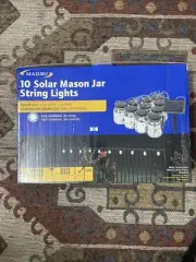 New 10 Solar Mason Jar String Led Lights Metal Construction, Mercury Glass Finis
