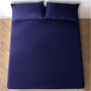 Easy Care Fitted Sheet Double, Supersoft Breathable Plain Dyed Bedding, Corner Elasticated Bed Sheets, Navy