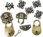 2Pcs Antique Bronze Hasp Latch 4Pcs Mini Box Hinges and 2Pcs Bear Locks with Key