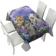 Adorable Cats Drawing Flowers and Kitten Garden Tablecloth