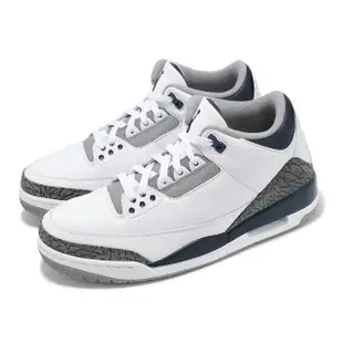 【NIKE 耐吉】休閒鞋 Air Jordan 3 Retro 男鞋 白 灰 午夜藍 爆裂紋 三代 復刻(CT8532-140)