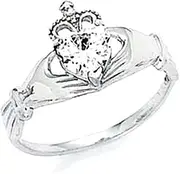 [JewelryWeb] 14k White Gold Love Heart White Irish Claddagh Celtic Trinity Knot Ring Size 7.0 Statement-Ring for Women