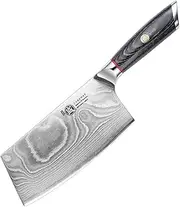 MITSUMOTO SAKARI 17 cm Japanese Cleaver Knife, AUS-10 Damascus Steel Meat Cleaver, Traditional Hand-Forged Chef Knife, Kitchen Knife for Cutting or Slicing (PakkaWood Handle & Gift Box)