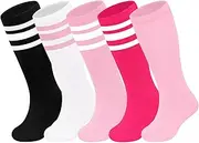 [Sarfel] 5 Pairs Kids Soccer Socks Toddler Soccer Socks Youth Football Socks Girls Softball Socks Boys Baseball Socks Knee High, Black & White Pink & Pink & Hot Pink & Pure Pink, 1-3 Years