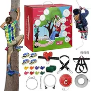 EDOSTORY Zip Line Kit for Kids and Adult Up to 330lb with Stainless Steel Ziplines Spring Brake and Safety Harness, Red