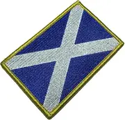[BR44] BP0004V21 Scotland Country Flag Embroidered Patch Gold Border Uniform Kart Kimono, Hook Fasteners Attach to Tactical Hats and Gears