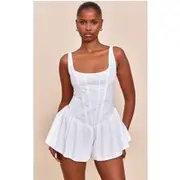White Woven Corset Detail Floaty Playsuit, White