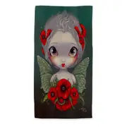 Lovely Big Eyed Fairy Portrait with Red Poppies Microfiber Beach Towel