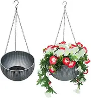 2PCS Hanging Flower Pot Plastic Basket Planter Outdoor Indoor Gift Home Garden Decor, Silver