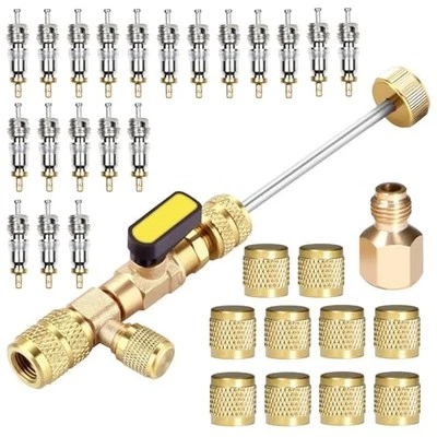 Valve Core Remover Installer Tool, with Dual Size SAE 1/4 and 5/16 Brass Port,