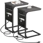 C Shaped End Table with Charging Station Side for Sofa Couch Storage Bag Set