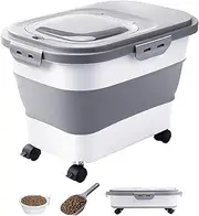 5-10kg Dog Food Storage Container - Collapsible Dog Food Container with Attachable Casters and Scoop,Travel Silicone Bowl, Pet Food Storage Containers to Keep Dry Food Fresh,Easy to Move (Grey)