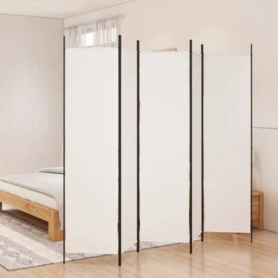 5-Panel Room Divider Folding Privacy Screen Stand White 250x200cm Fabric