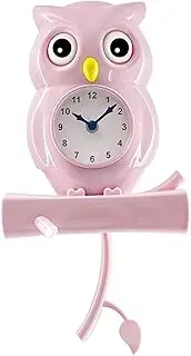 Lily's Home Pink Owl Pendulum Wall Clock with Revolving Eyes, Swinging Branch, Wall Mountable, Themed Bedroom Decor, Retro Wall Clock, Unique Wall Clocks, 8.2" W x 11.3" H