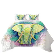 Elephant Drawing over Oriental Flowers Coverlet