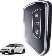 VW Car Key Cover for Volkswagen Golf 8 Black Finish Soft TPU Drop Dust Proof Scratch Resistant Protective Fob Case Fit 3 Keyring Button Smart Remote Keys Shell Holder Compatible with 2020-2025 Golf 8