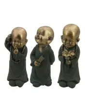[Willow & Silk] Little Feng Shui Monk Statues 33cm Set of 3 in Golden