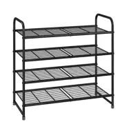 4-Tier Stackable Shoe Rack, Expandable & Adjustable Shoe Organizer Black