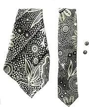 [Generic] Aboriginal Tie, Pocket Square, Cufflinks - Gift Set - Country Resources - Indigenous, Australia, Souvenir, Gift, Men's Tie, Suit Tie, Art, Australia Tie