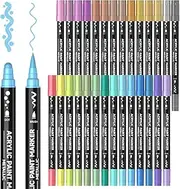 28 Metallic Colors Dual Tip Acrylic Paint Markers, Brush Tip and Dot Tip Acrylic Paint Pens for Rock Painting, Ceramic, Wood, Canvas, Plastic, Glass, Stone, Calligraphy, Card Making, DIY Crafts