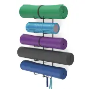 Wallniture Guru 5-Sectional Wall Mount Foam Roller and Yoga Mat Holder with 3 Ha