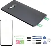 Phone Outer Front and Back Glass Cover for Samsung Galaxy S10e with Pre Installed Tapes Repair Tools, Replacement Rear Glass Cover and Front Outer Screen Glass Cover. (Black)