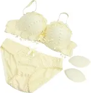 [DEARMAMY] Fashionable Bra and Panties Set Push Up Bra Bra and Panty Set Soft and Comfortable 75B Yellow