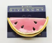 Givenchy New Vintage Watermelon Brooch Pin Red Pink Lucite Brushed Gold Signed