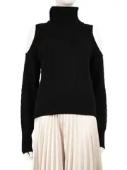 Black Wool Turtleneck Cold Shoulder Jumper