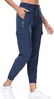 [Oalka] Women's Cargo Hiking Pants, Lightweight, Quick Dry, UPF 50+ Sun Protection, High Waist, Jogger Style, Black, Regular Fit, Wide Leg, Loose, Running, Machine Washable
