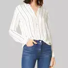 L'AGENCE S Silk Blouse Nina Button Up Navy Blue Off White Striped Shirt $315 New
