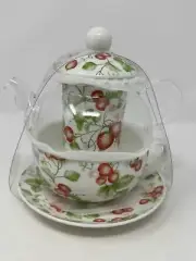 Grace Teaware 5-Piece Glass Porcelain 13-Ounce Tea For One With Infuser HTF NEW