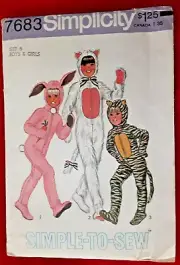 Vintage Simplicity Pattern 7683 Child's Animal Costumes Sewing Craft Project H