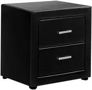 Artiss Bedside Table with 2 Drawers Black Faux Leather Upholstered Drawer Bed End Side Tables Storage Cabinet Nightstand, Bedroom Living Room Home Furniture Organiser, Narrow Space Unit
