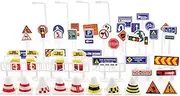 Mipcase 56pcs Traffic Road Signs for Kids, Street Road Signs Playset Mini Crosswalk Signal Roadblock Toys for Boys Girls, Ages 3+