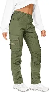 [KOCTHOMY] Outdoor Cargo Pants Women Casual Work Pants Relaxed Fit Hiking Pants with Zipper Pockets No Belt