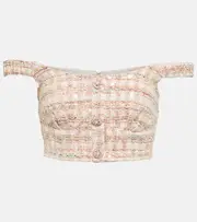 [Self-Portrait] Self-Portrait Sequined bouclé crop top AU 14 pink
