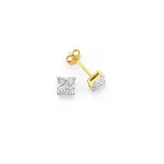 9ct Gold Diamond Square Look Stud Earrings