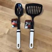 Chef Craft Black White Nylon Spatula Turner & Slotted Spoon NEW
