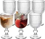 6 Packs Vintage Goblet Glasses, 8.6 oz Wine Glasses, Clear Drink Glasses, Drinking Goblets, Bar Tumbler Glassware for Iced Tea, Wine, Beer, Juice, Cocktail, Whiskey Wedding, Party, Christmas