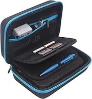 Jun Xuan New 3DS XL and 2DS XL Carrying Case - Fits Wall Charger - 16 Game Card Storage Holders, Hard Shell and Accessories Pocket - Black/ Light Blue